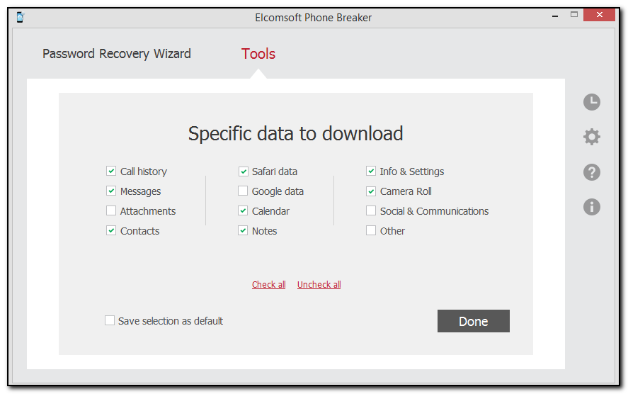 Checked data for iCloud