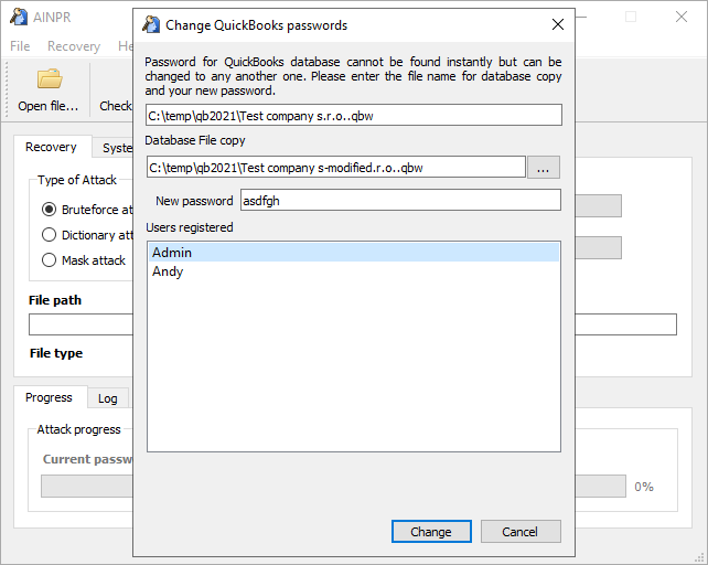 Advanced Intuit Password Recovery. Change QuickBooks password