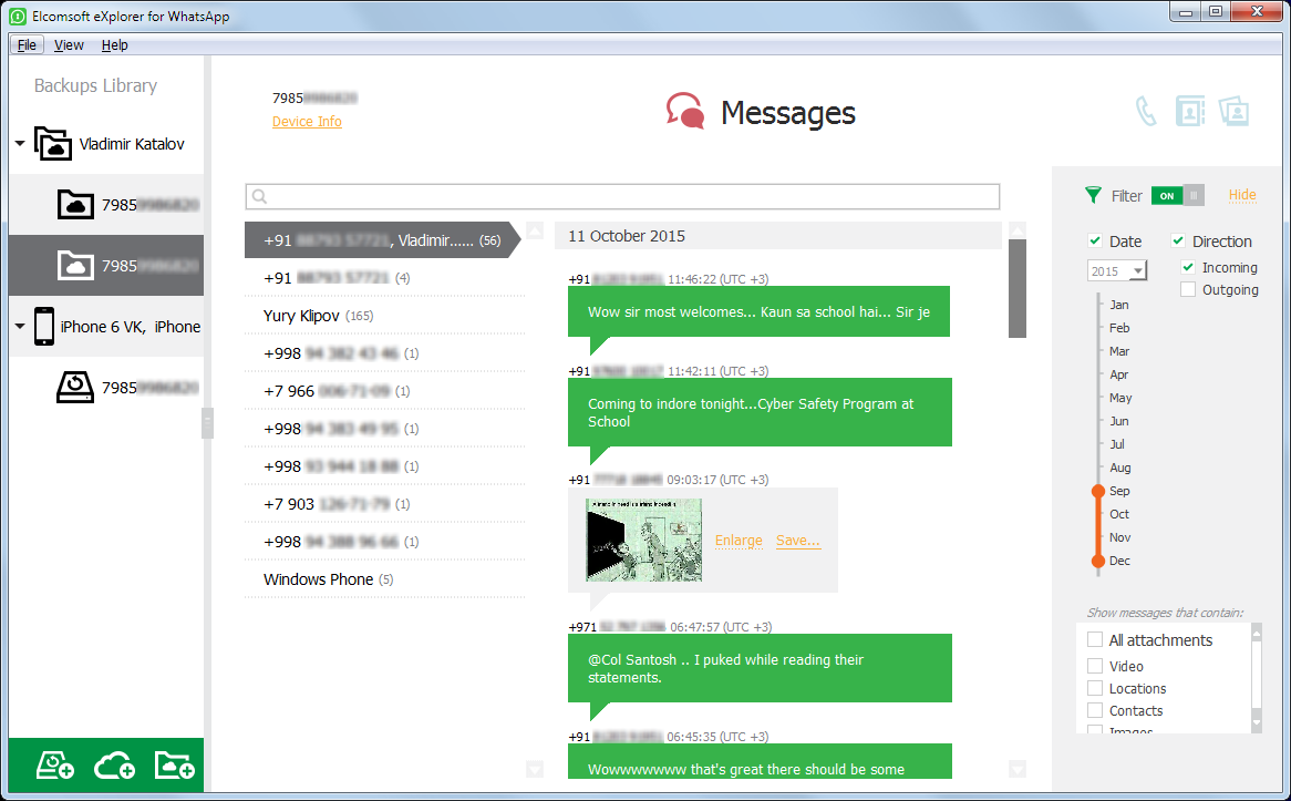 Elcomsoft Explorer for WhatsApp: Messages